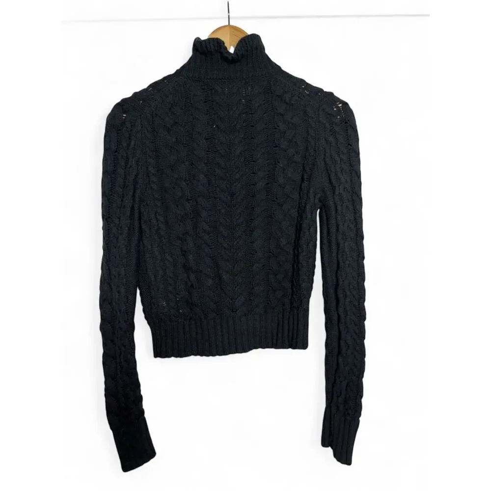 J. Crew Black Cable-Knit Ruffle Neck Button Up Cardigan Sweater Size S